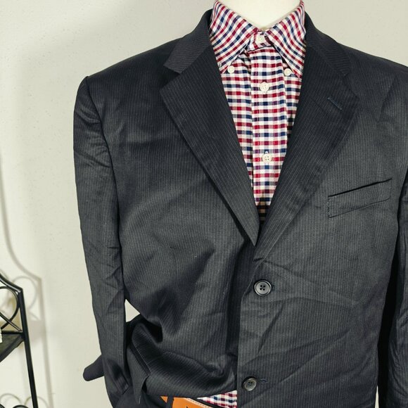 Banana Republic Men's Sport Coat Blazer Three Button Dark Navy Striped Wool 46R - Picture 4 of 15